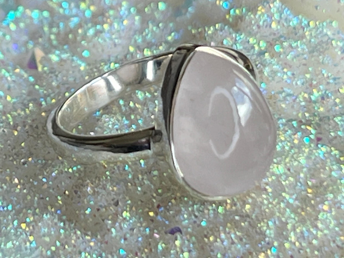 Rose Quartz Crystal Ring Size O, 925 Sterling Silver, Crystal Jewellery Gift for her, Pink Gemstone, Stone for Love, UK Ethically sourced