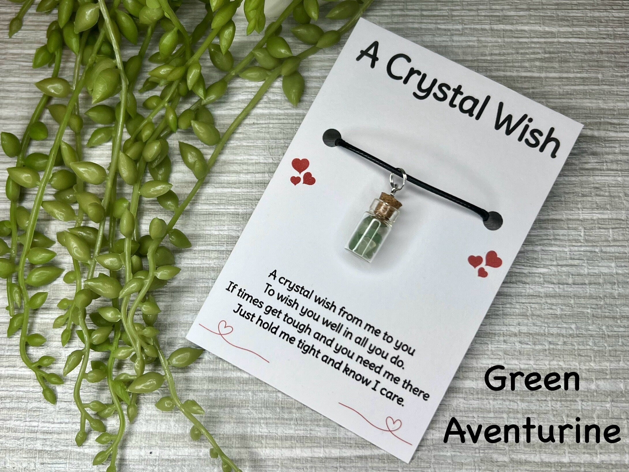 Pocket Hug Necklace, Crystal Wish Bottle Gift Card, Crystal Letterbox Gift, Amethyst Chips, Blue Howlite, Green Aventurine, Sodalite, Chakra