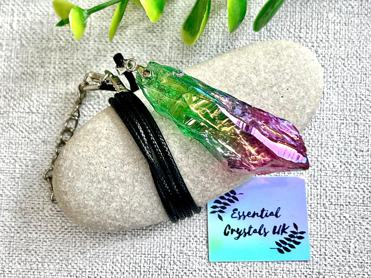 Aura Quartz Crystal pendants, Pink and Blue “Candy Floss”, Red / Orange “flame”, Green / Purple “mermaids tails”, Gemstone necklace gift