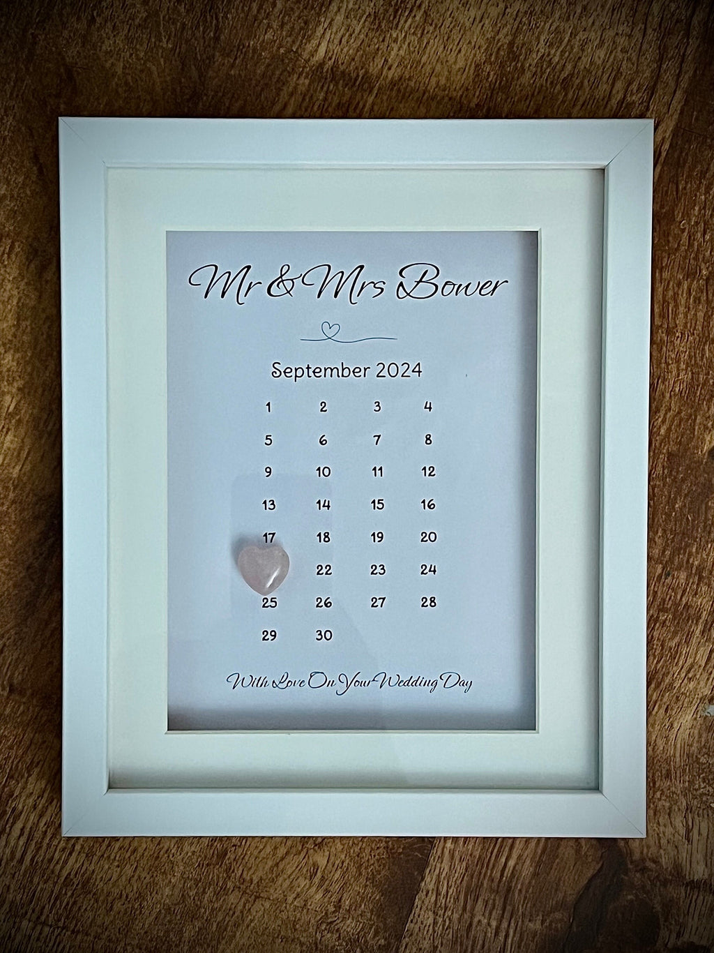 Personalised Wedding Frame, Wedding Date Gift, Couples Present, Wedding Box Frame, Keepsake For Bride and Groom, Crystal Heart Ornament