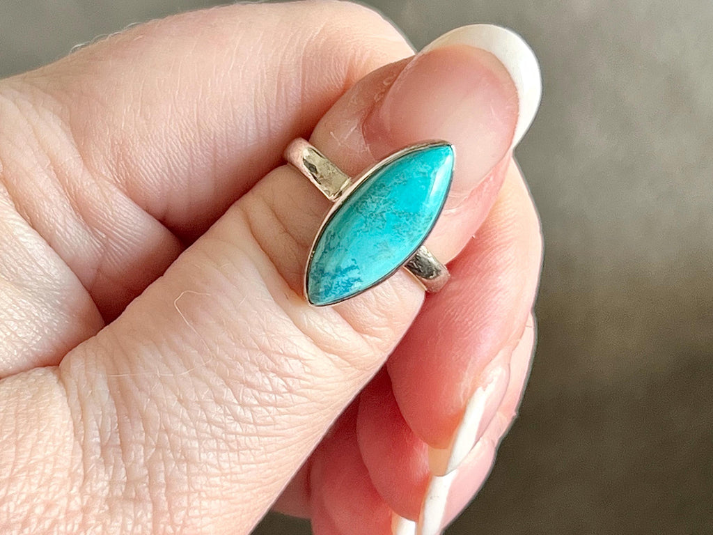 Chrysocolla Crystal Ring, 925 Sterling Silver, UK size M & 1/2, Gemstone Jewellery, Crystal gift for calming, metaphysical shop UK