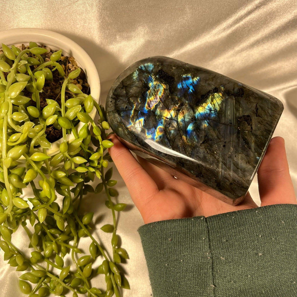 Labradorite Freeform , High Flash Standing Labradorite, Third Eye and Crown Chakra, Consciously Sourced, 765g