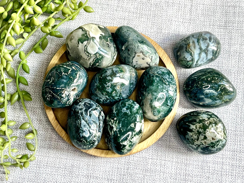 Moss Agate Palmstone, Green and White Crystal, Ethically Sourced, UK Metaphysical shop, Crystal gift for strength, Heart Chakra Stone, Reiki