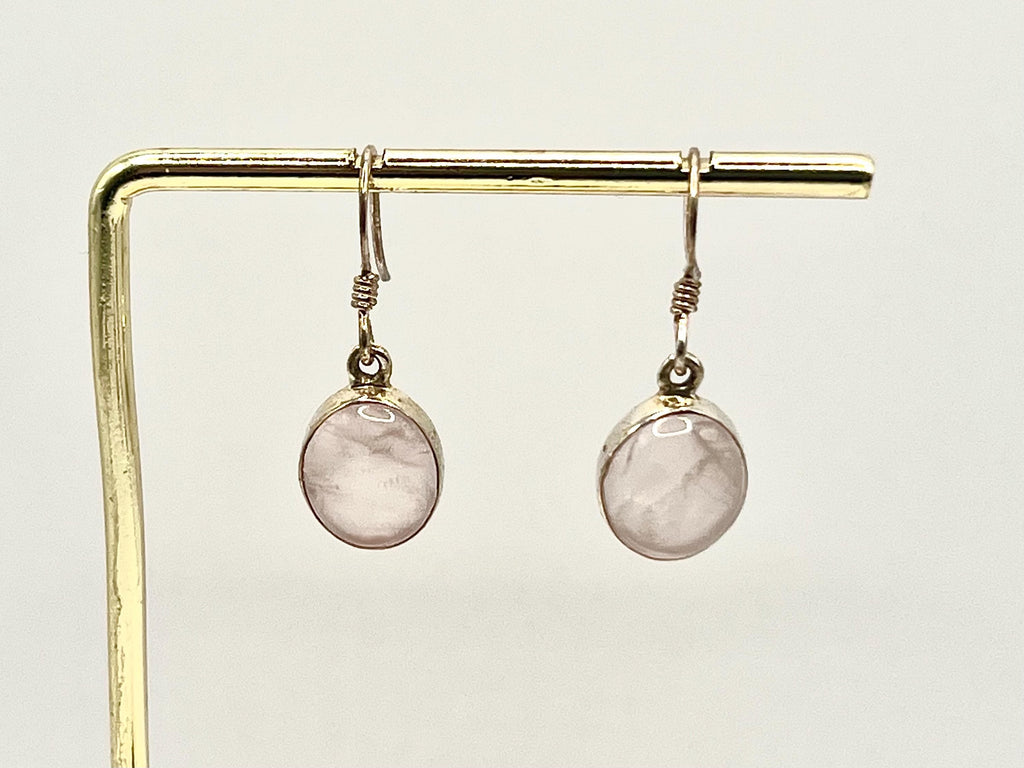 Sterling silver rose quartz dangle earrings, heart chakra gemstone drop earrings, metaphysical shops, October birthday gift for her
