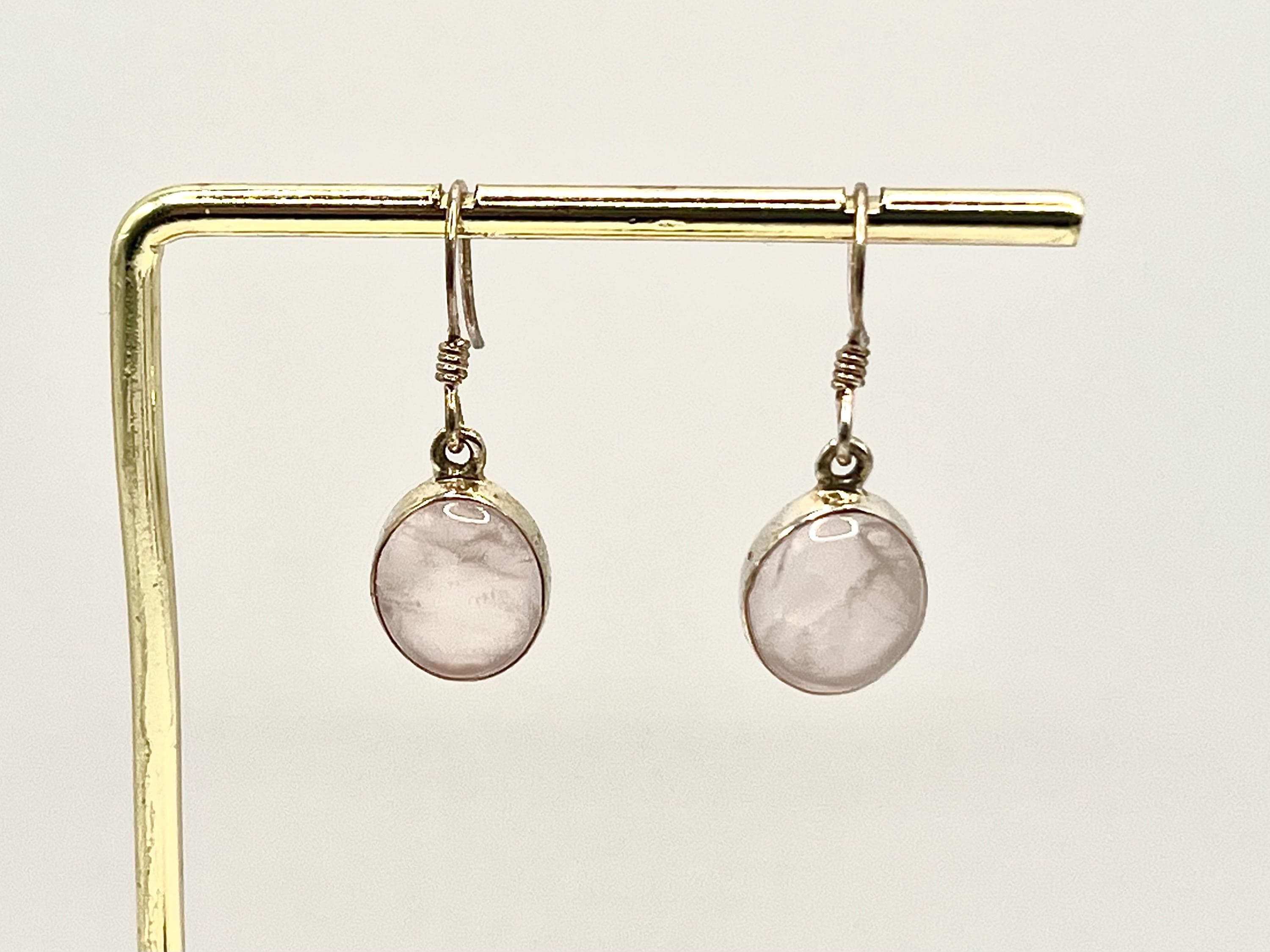 Sterling silver rose quartz dangle earrings, heart chakra gemstone drop earrings, metaphysical shops, October birthday gift for her