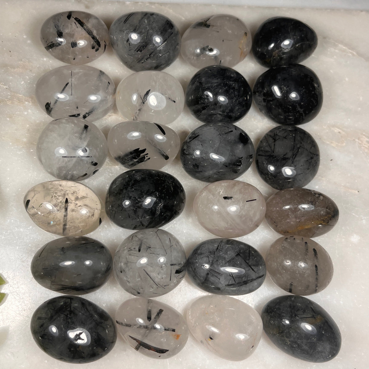 Tourmaline In Quartz Tumblestone, Tourmilated Quartz Tumblestones, Consciously Sourced