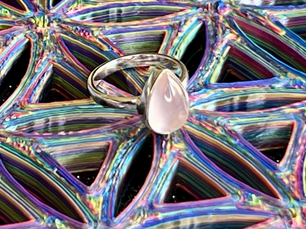Rose Quartz Crystal Ring Size N, 925 Sterling Silver, Crystal Jewellery Gift for her, Pink Gemstone, Stone for Love, UK Ethically sourced