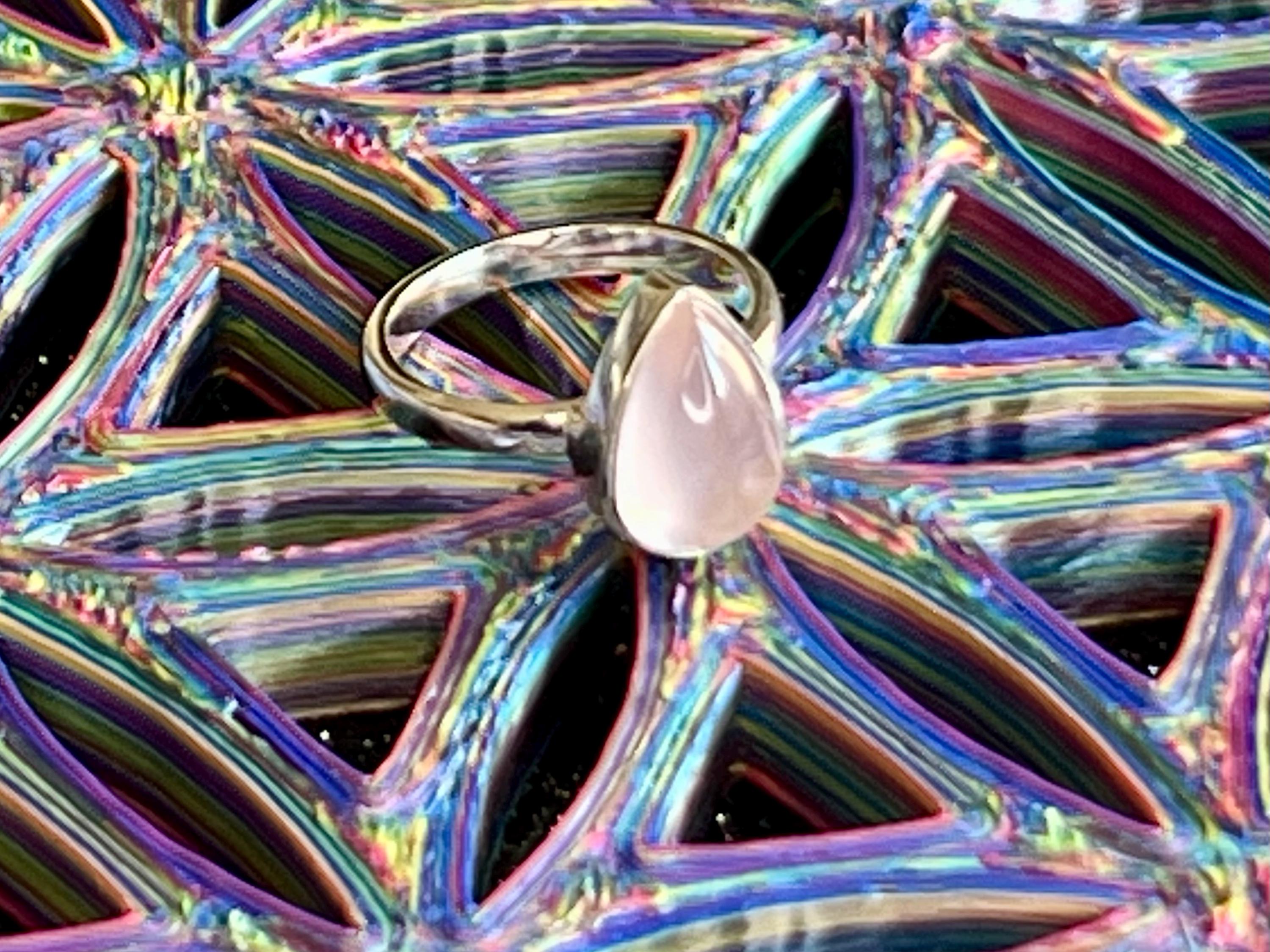 Rose Quartz Crystal Ring Size N, 925 Sterling Silver, Crystal Jewellery Gift for her, Pink Gemstone, Stone for Love, UK Ethically sourced