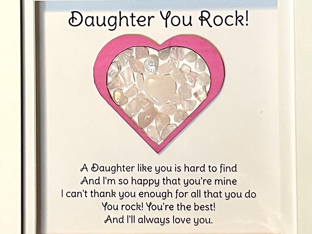 Daughter Gift, Framed Rose Quartz Crystal Heart, Wall Art Decor