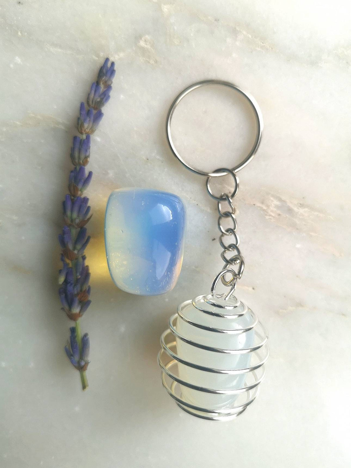 Crystal Healing Keyring, Amethyst, Opalite, Quartz, Obsidian