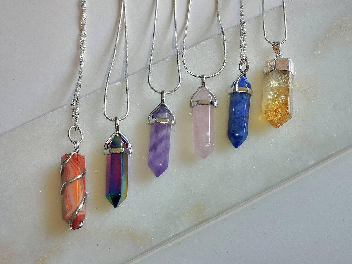 Crystal Point Necklaces,  Crystal Pendant on Silver Chain, Sterling Silver Crystal Jewellery, Ethically Sourced UK Crystal Gifts
