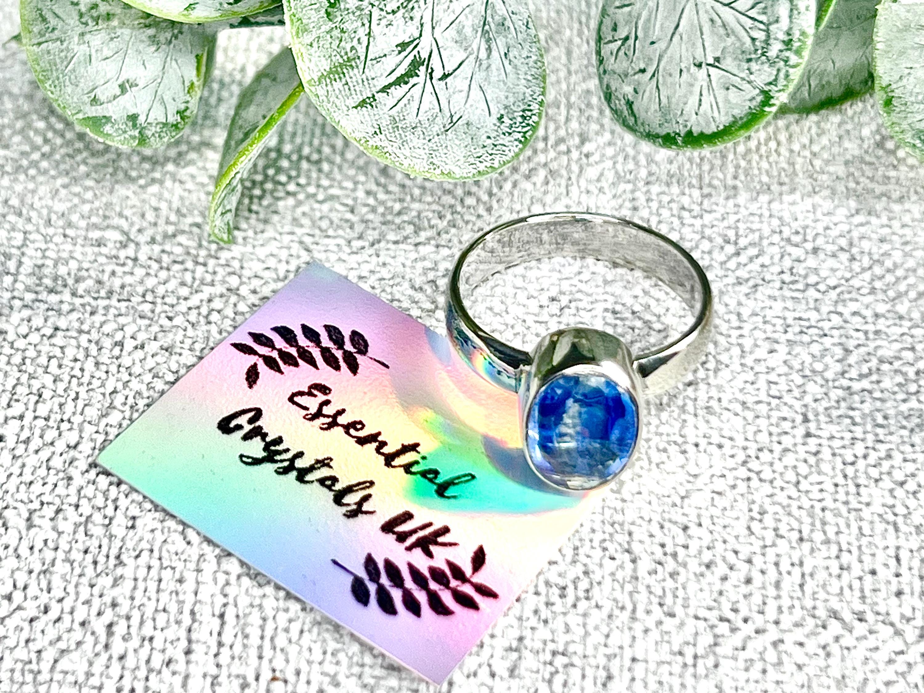 Faceted Kyanite Crystal Ring, 925 Sterling Silver, UK size L & 1/2, Gemstone Jewellery gift for communication, UK Ethically Sourced stones