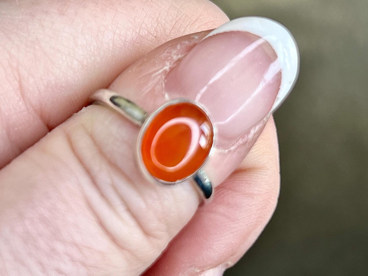 Carnelian Crystal Rings, Sterling Silver Size N, Crystal Jewellery, Gift for her, Red Carnelian Gemstone, UK Ethically Sourced