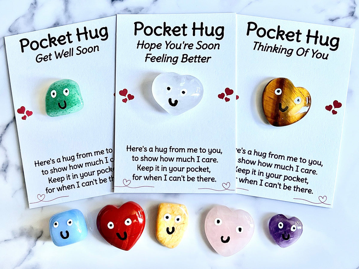 Get Well Soon Pocket Hug, Thinking Of You Crystal Card, Hope You’re Soon Feeling Better letterbox present, Recovery from illness Gift