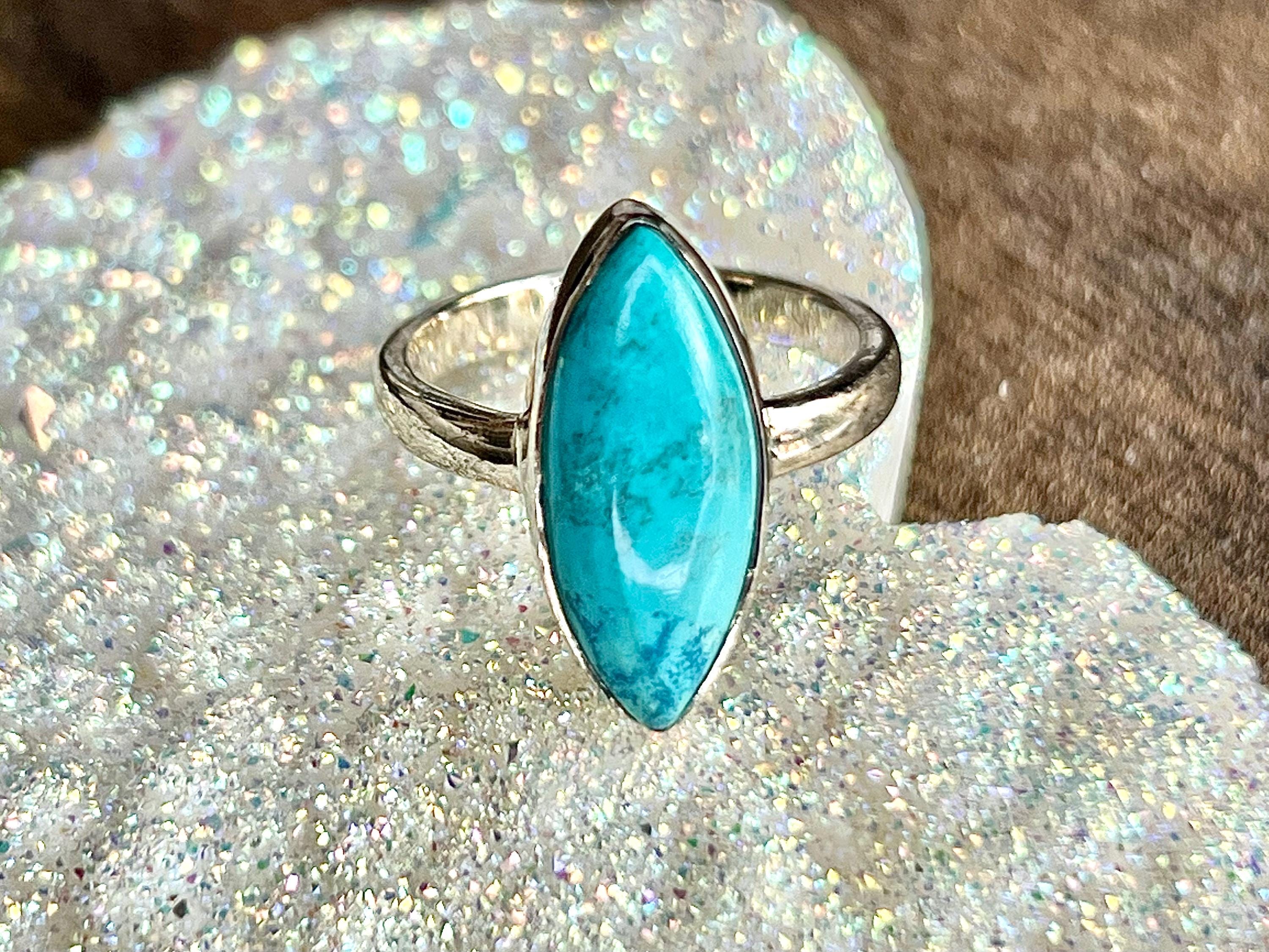 Chrysocolla Crystal Ring, 925 Sterling Silver, UK size M & 1/2, Gemstone Jewellery, Crystal gift for calming, metaphysical shop UK