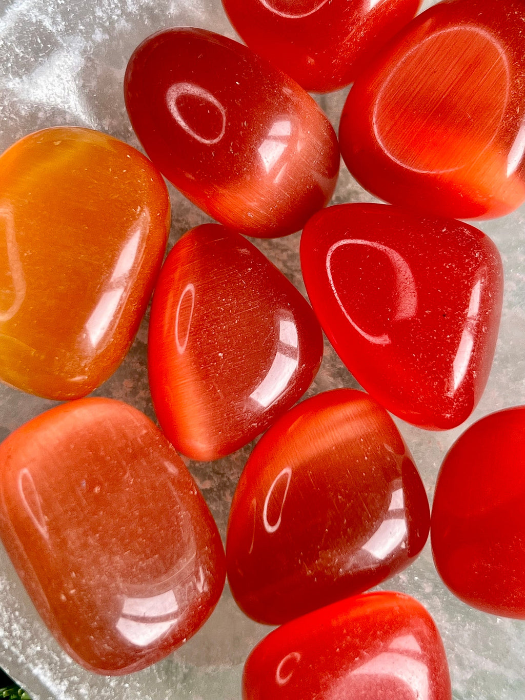 Red Cats Eye tumblestone crystal, gemstone gift for her, Cat’s Eye, wealth & protection, ethically sourced UK healing crystals, Root Chakra