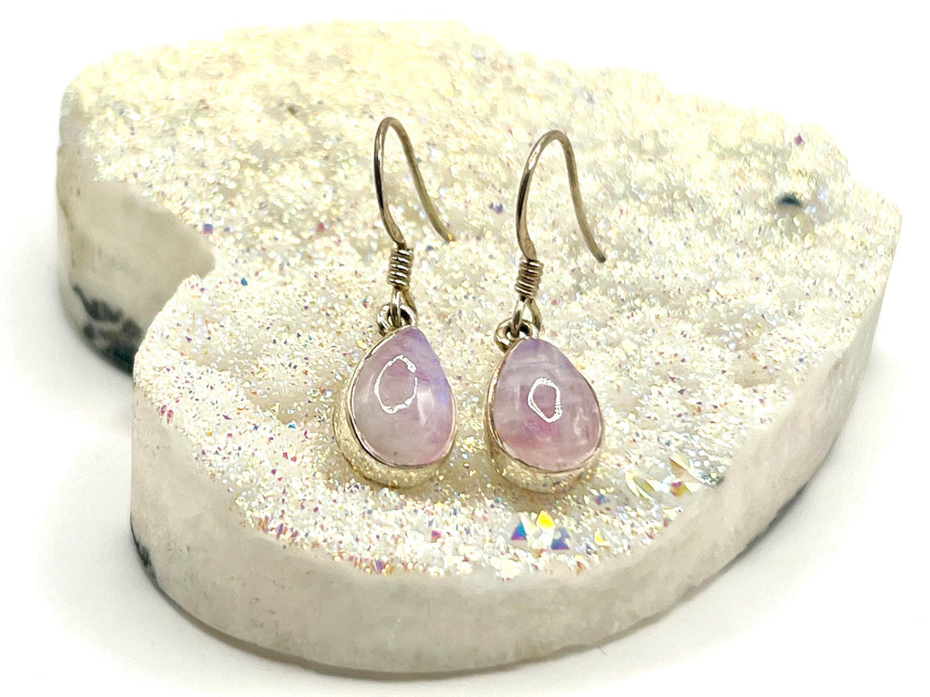Sterling Silver Pink Moonstone Drop Earrings, Heart Chakra Crystal Dangle Earrings, Metaphysical Shop, June Birthday Gemstone Gift for her