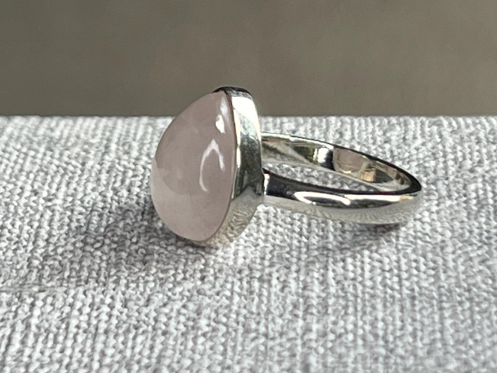 Rose Quartz Crystal Ring Size O, 925 Sterling Silver, Crystal Jewellery Gift for her, Pink Gemstone, Stone for Love, UK Ethically sourced
