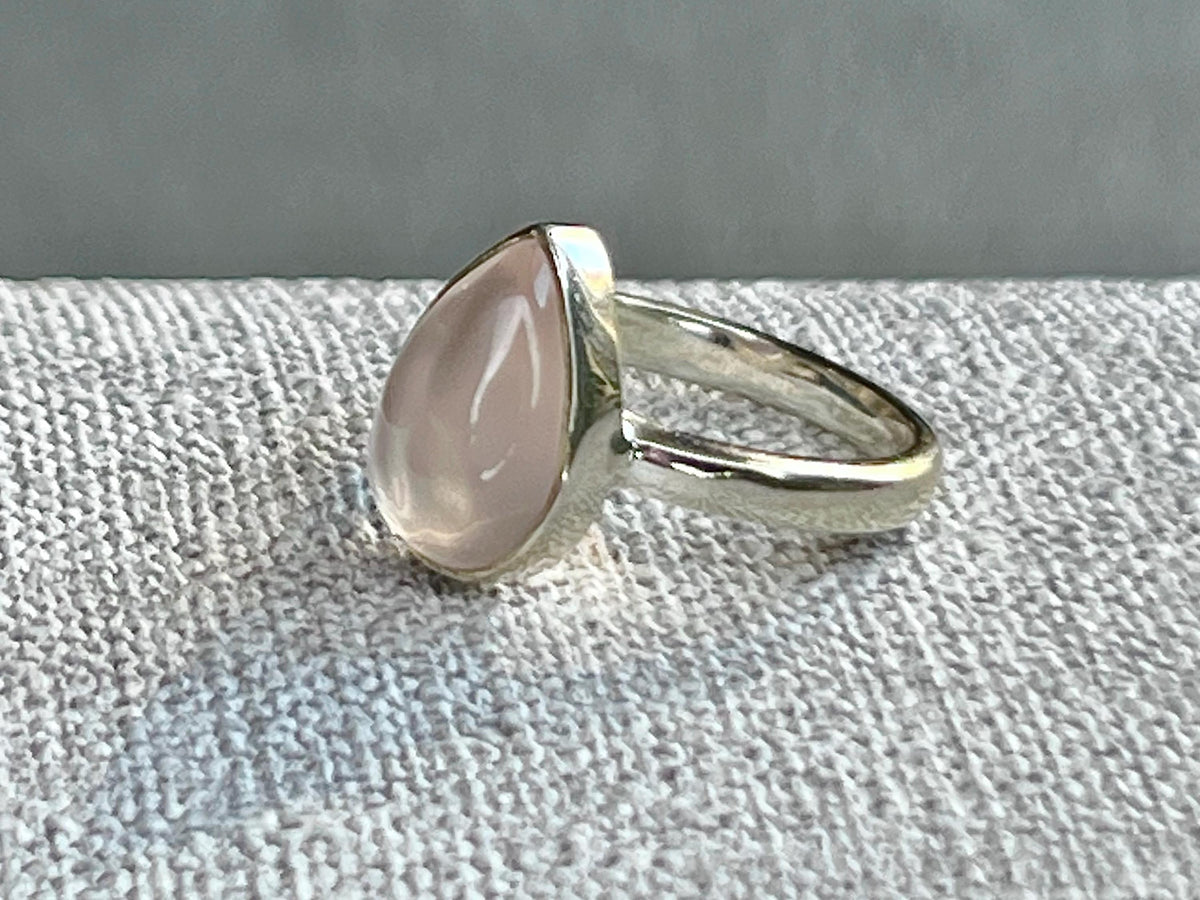 Rose Quartz Crystal Ring Size N, 925 Sterling Silver, Crystal Jewellery Gift for her, Pink Gemstone, Stone for Love, UK Ethically sourced