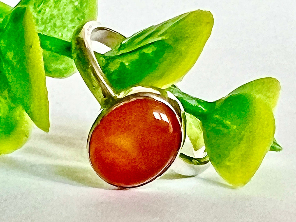 Carnelian Crystal Rings, Sterling Silver Size N, Crystal Jewellery, Gift for her, Red Carnelian Gemstone, UK Ethically Sourced