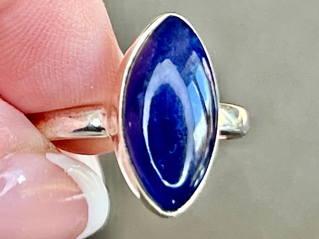 Sodalite Crystal Ring Size O, 925 Sterling Silver, Healing Crystal Jewellery Gift for her, Blue Gemstone for calm, UK Ethically sourced