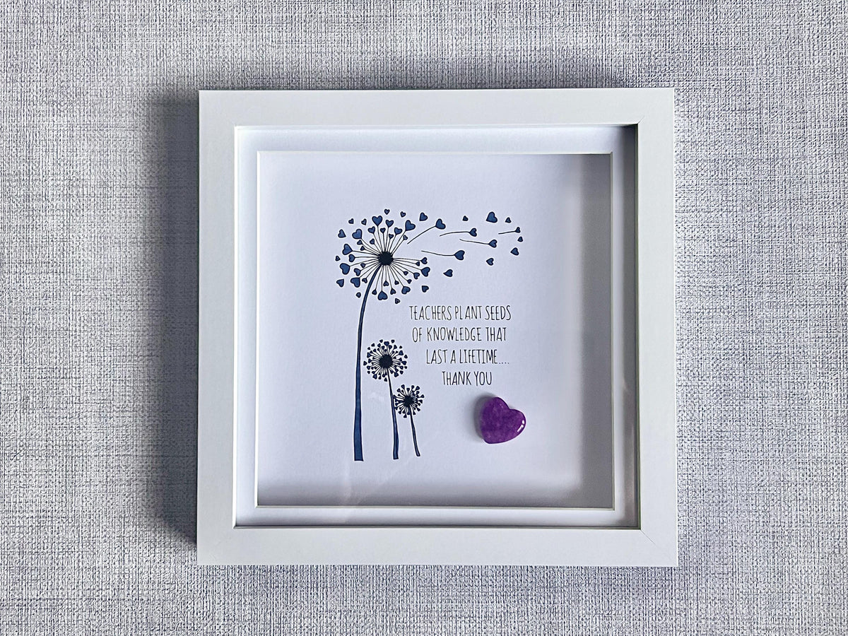 Teacher thank you gift, framed crystal heart and poem, metaphysical shop, wall art decor, gemstone gift, choose your own crystal present