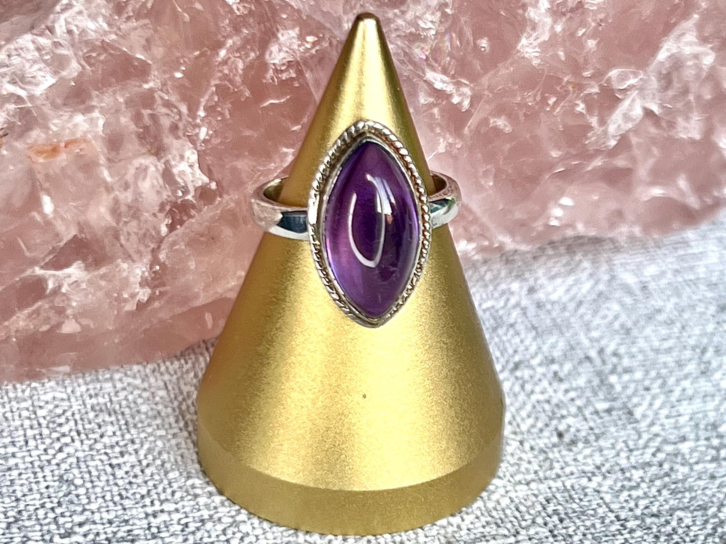 Amethyst Crystal Ring, UK Size L & 1/2, 925 Sterling Silver, Healing Crystal Jewellery Gift, Purple Gemstone for anxiety, Ethically sourced