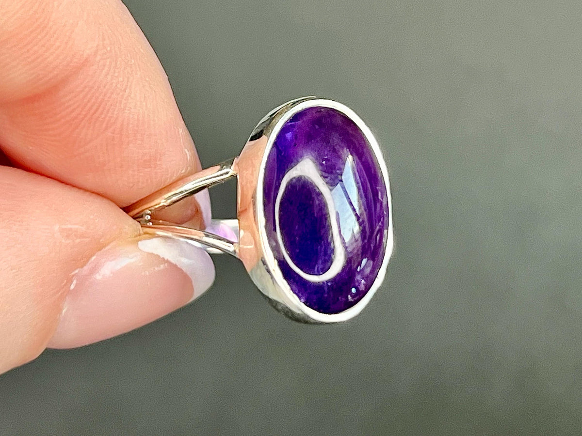 Amethyst Crystal Ring, UK Size P, 925 Sterling Silver, Healing Crystal Jewellery Gift, Purple Gemstone for anxiety, Ethically sourced stones