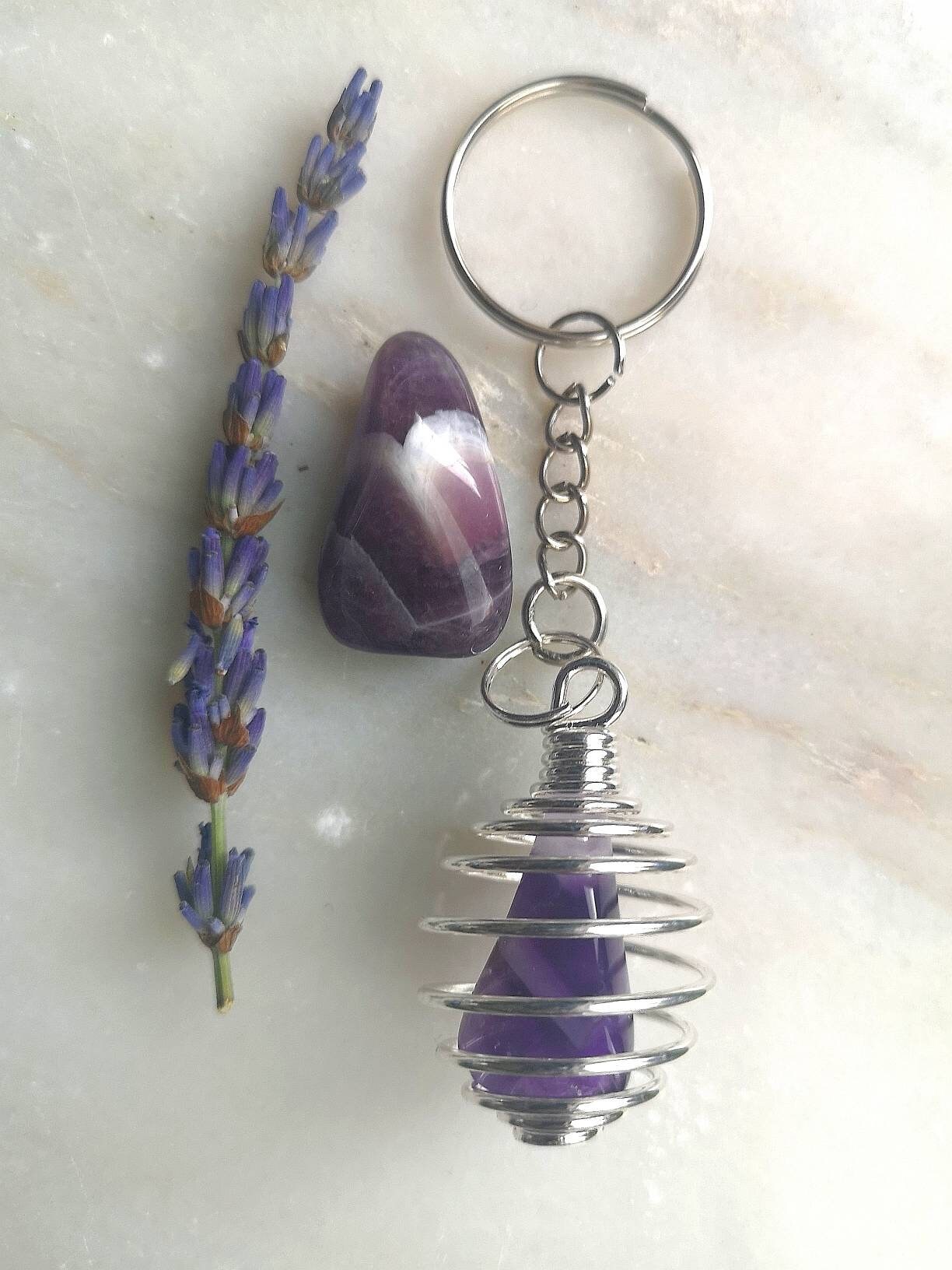 Crystal Healing Keyring, Amethyst, Opalite, Quartz, Obsidian