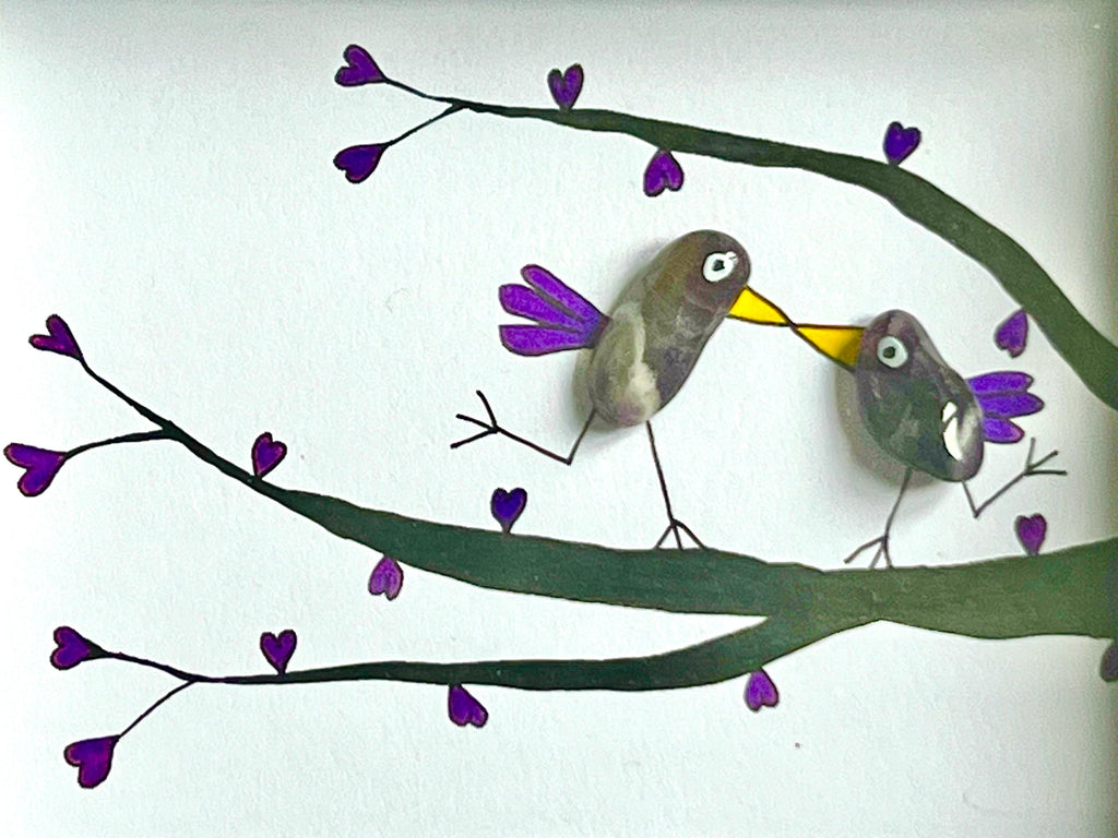 Hand-Painted Crystal Amethyst Birds Birthday Art Frame