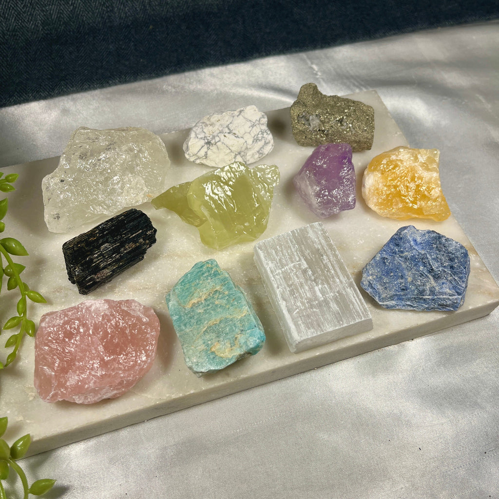 10 Raw Crystals Starter Set , Beginner Crystals Kit, Full Set of Raw Crystals , Raw Crystal Collection, Rose Quartz, Amethyst, Pyrite
