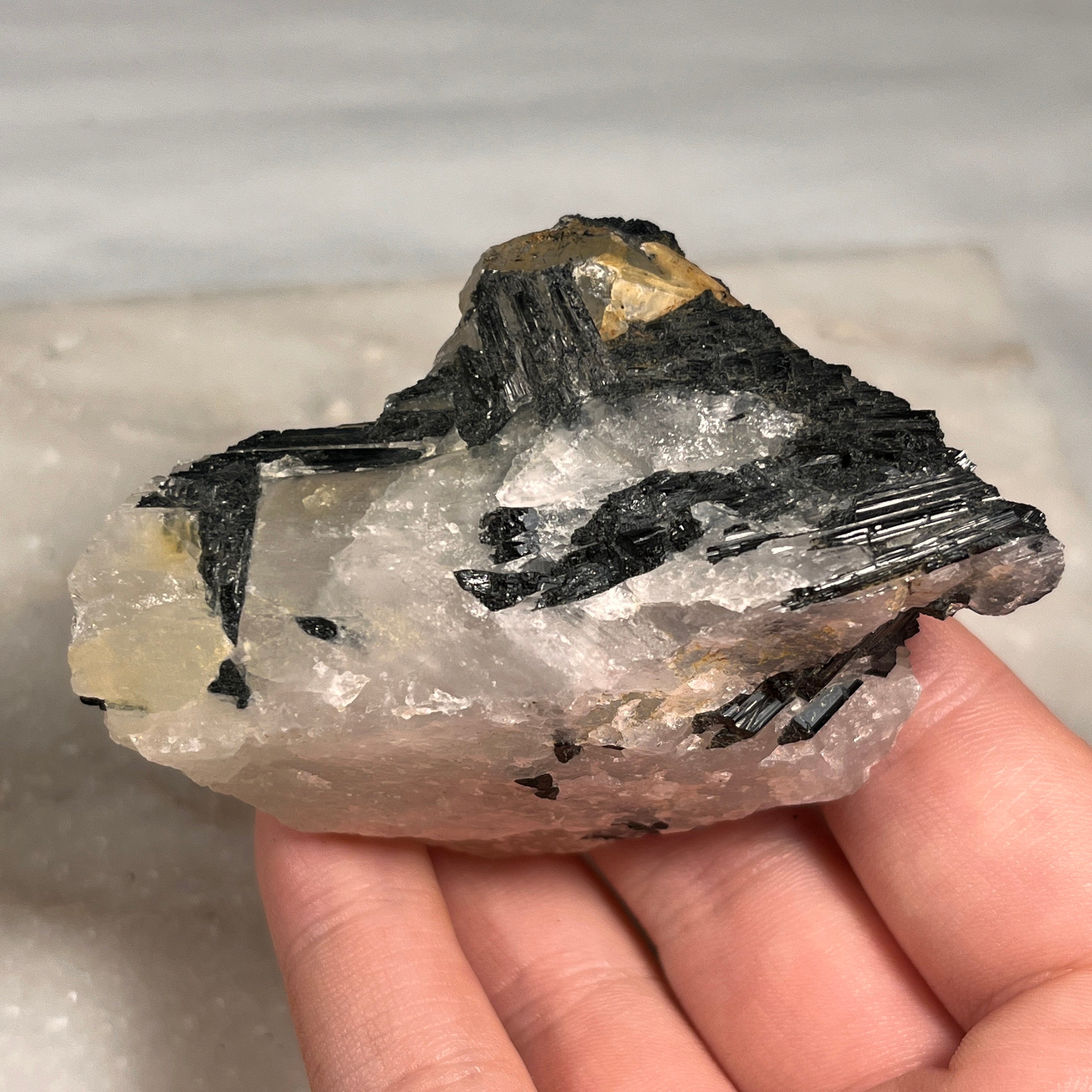 Raw Tourmaline in Quartz, Tourmilated Quartz, Protection Stone, Consciously Sourced UK Crystals