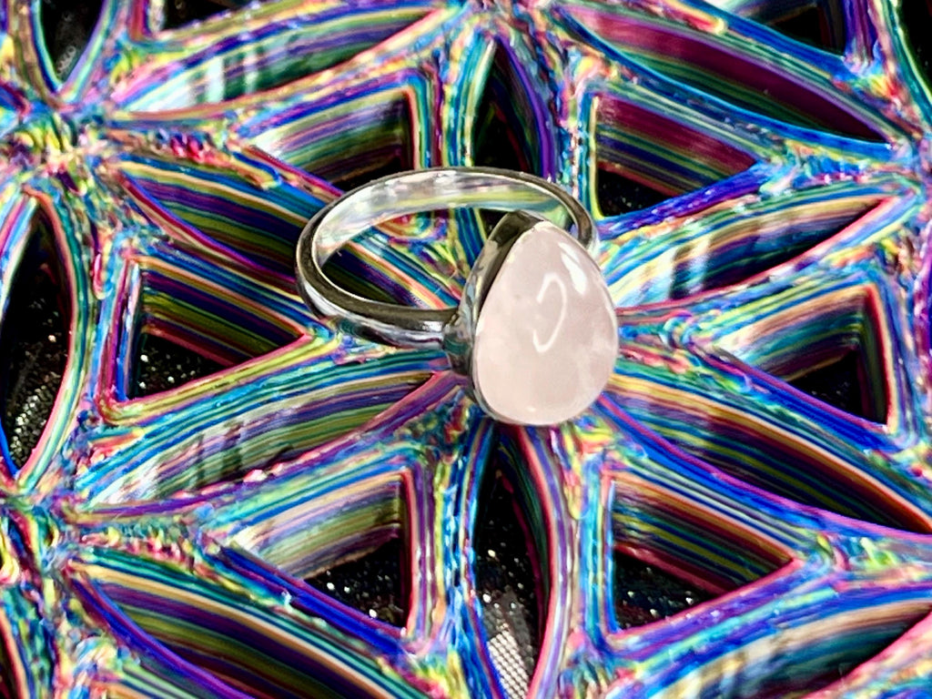Rose Quartz Crystal Ring Size O, 925 Sterling Silver, Crystal Jewellery Gift for her, Pink Gemstone, Stone for Love, UK Ethically sourced