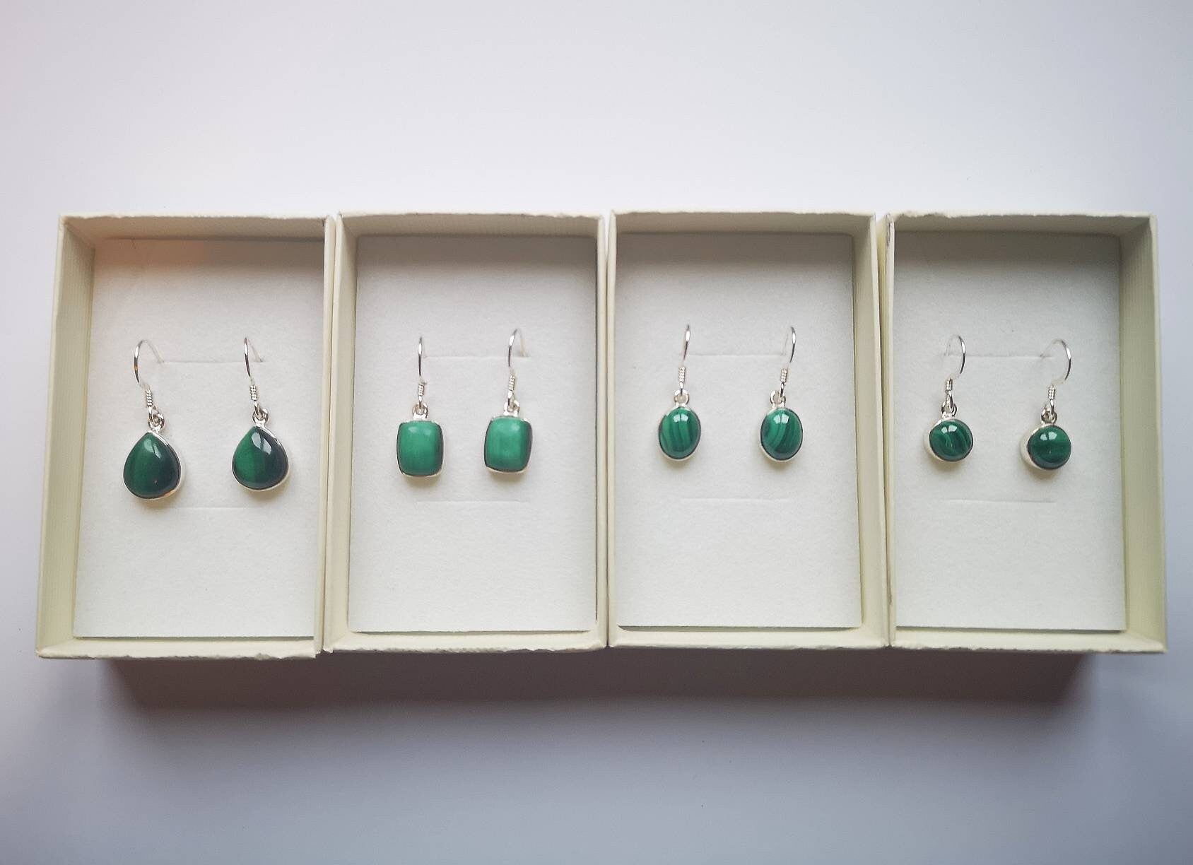 Malachite Drop Earrings, Sterling Silver Jewellery, UK Crystals Ethically Sourced, Oval and Teardrop | Rectangle | Mother's Day Gift