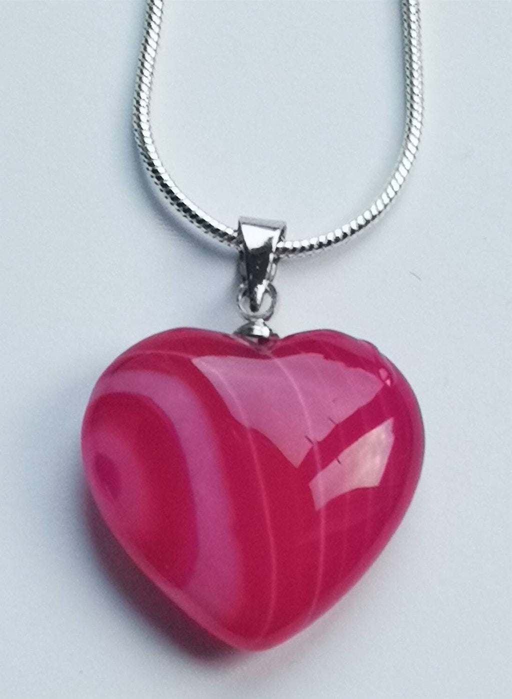 Banded Pink Agate and Rose Quartz Heart Necklaces on Silver Chains, Ethically Sourced, Mother's Day Gifts, UK Crystals, Birthday Present