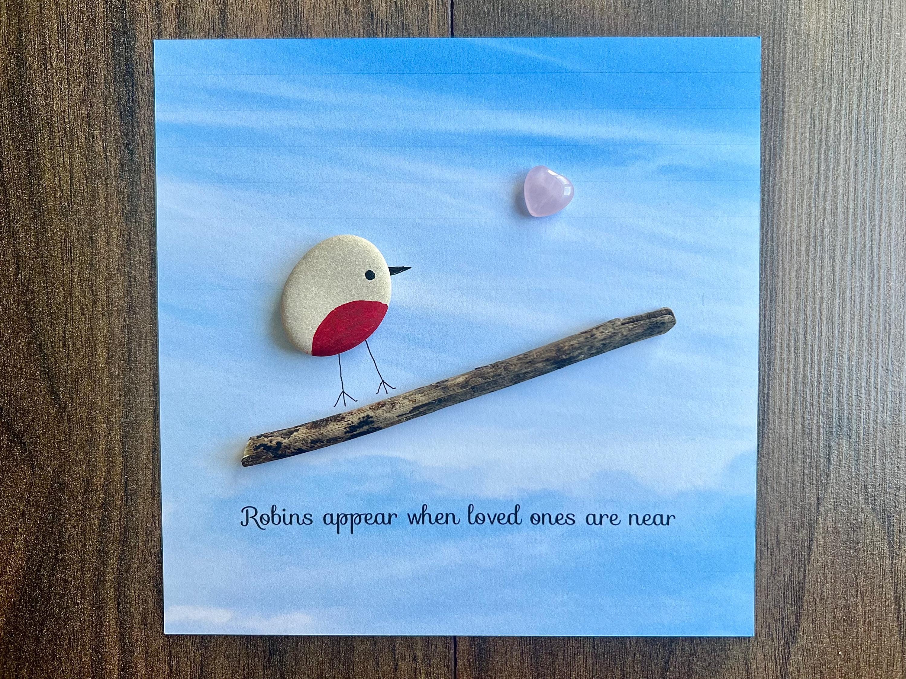 Robins Apear When Loved Ones Are Near, Hand Painted Pebble Art Frame, Remembrance Wall Art, Memorial Keepsake, Sympathy Gift for Bereavement