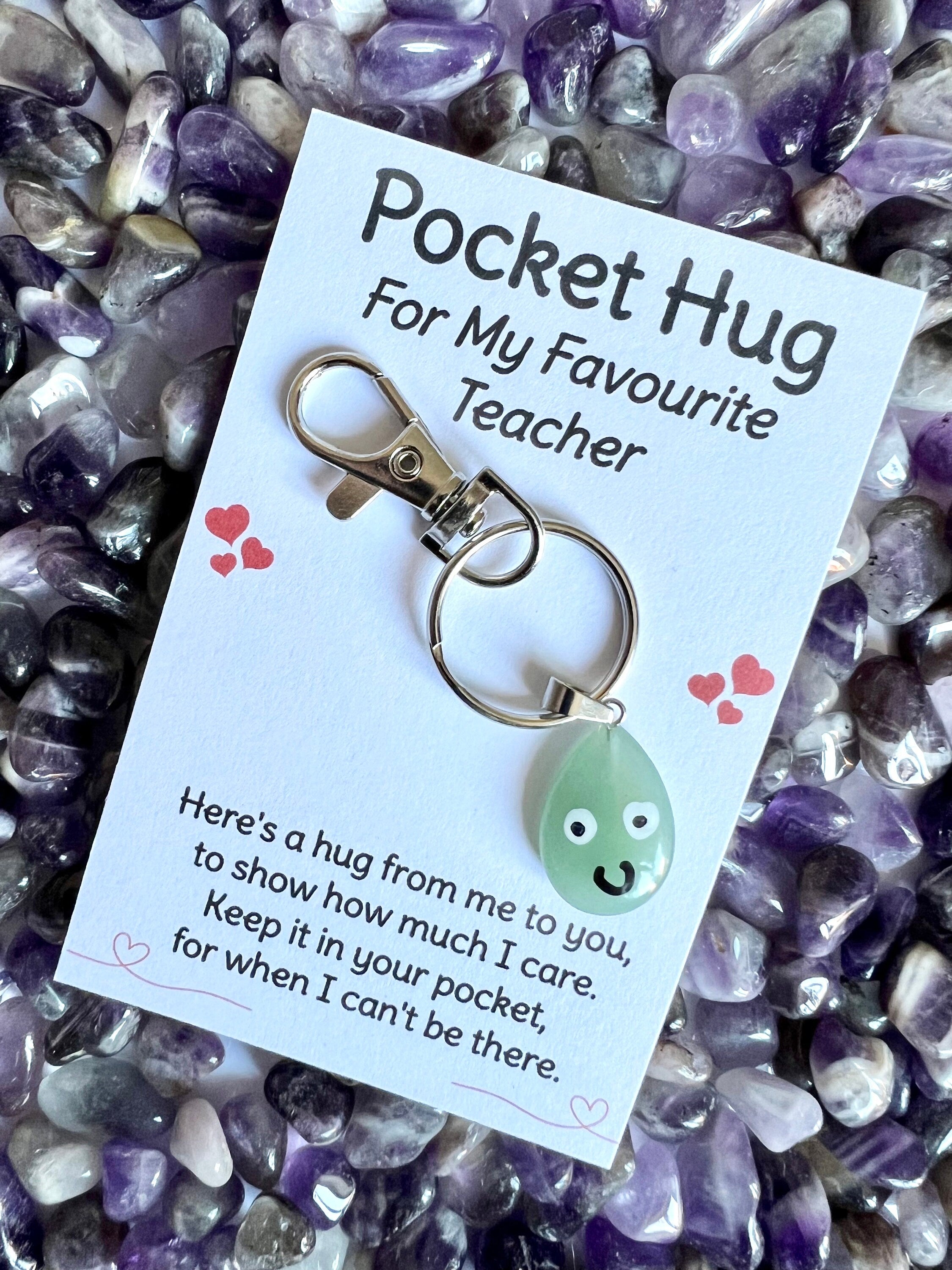 Crystal pocket hug Teacher keyring, Head Teacher Thank You keychain, Favourite Teacher poem card, End of Year Gift for my Teaching Assistant
