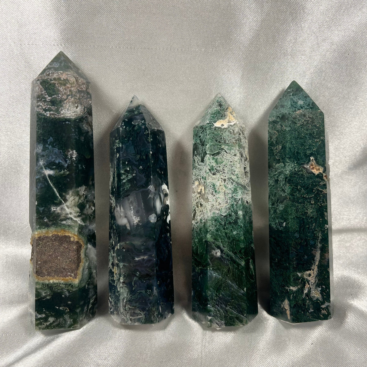 Moss Agate Towers, Moss Agate Points, Crystals Carvings, Moss Agate Polished, Consciously Sourced