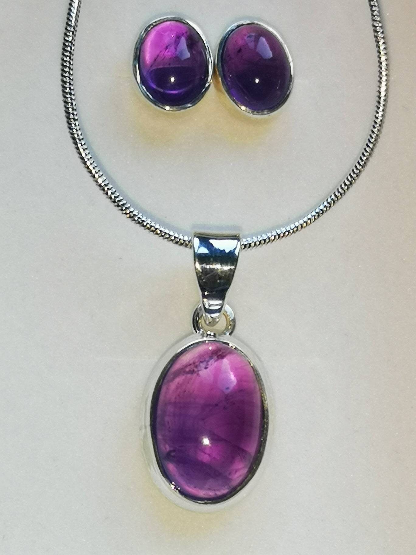 Amethyst Necklace and Earrings Jewellery Set, Ethically Sourced UK Healing Crystals, Mother's Day Gift | Set 2