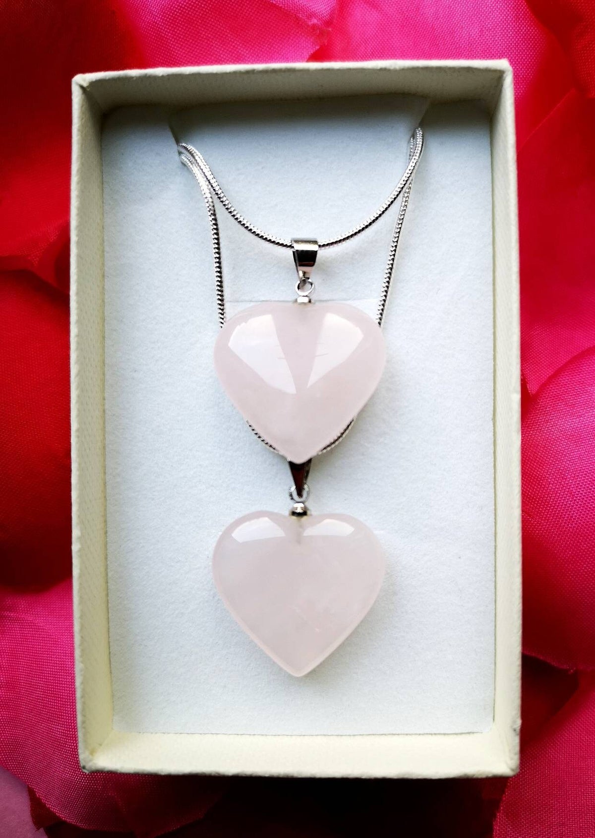 Matching Rose Quartz Crystal Necklaces, Mum & Daughter Jewellery Gift, UK Crystals, Birthday Gift for sisters, Best friends necklaces
