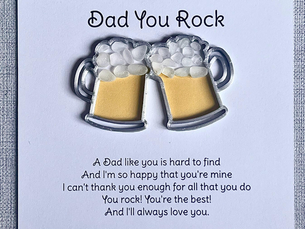 Dad 3D printed beer tankard frame with sea glass, Dad you rock wall art gift, Birthday present for him, Fathers Day, Christmas ideas