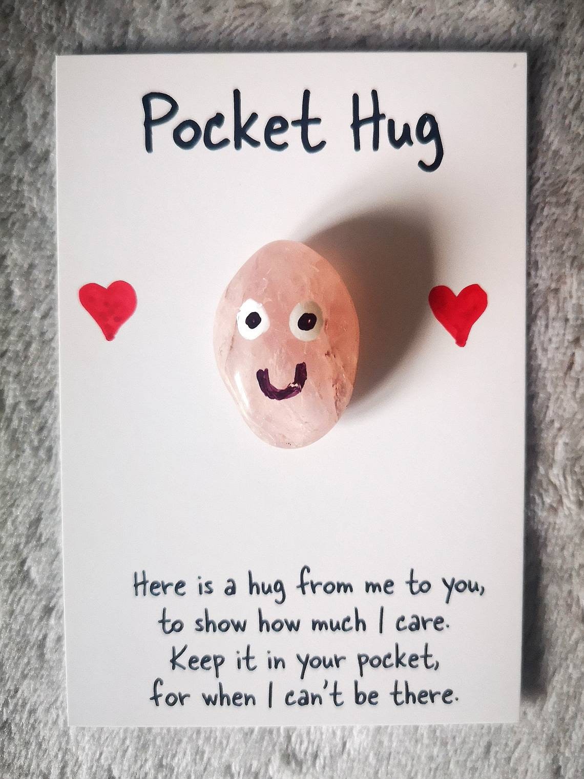Crystal pocket hug, letterbox gift, poem card, pick me up gift, I miss you gift, love you, thinking of you, thank you, Crystal Gift, UK