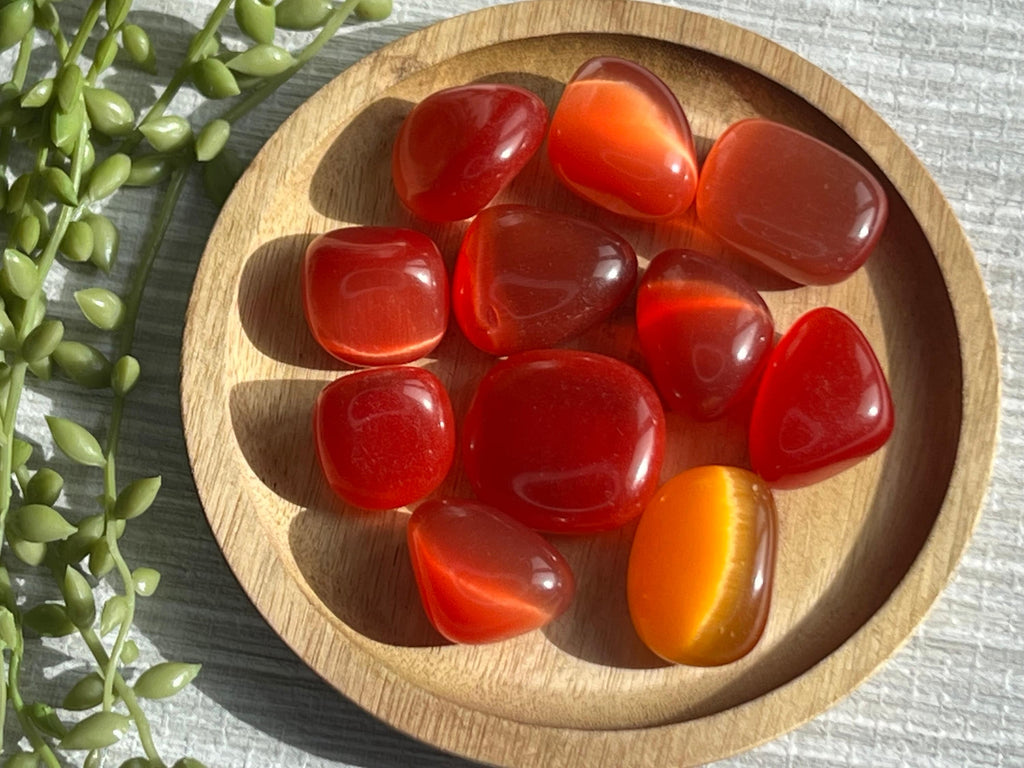 Red Cats Eye tumblestone crystal, gemstone gift for her, Cat’s Eye, wealth & protection, ethically sourced UK healing crystals, Root Chakra