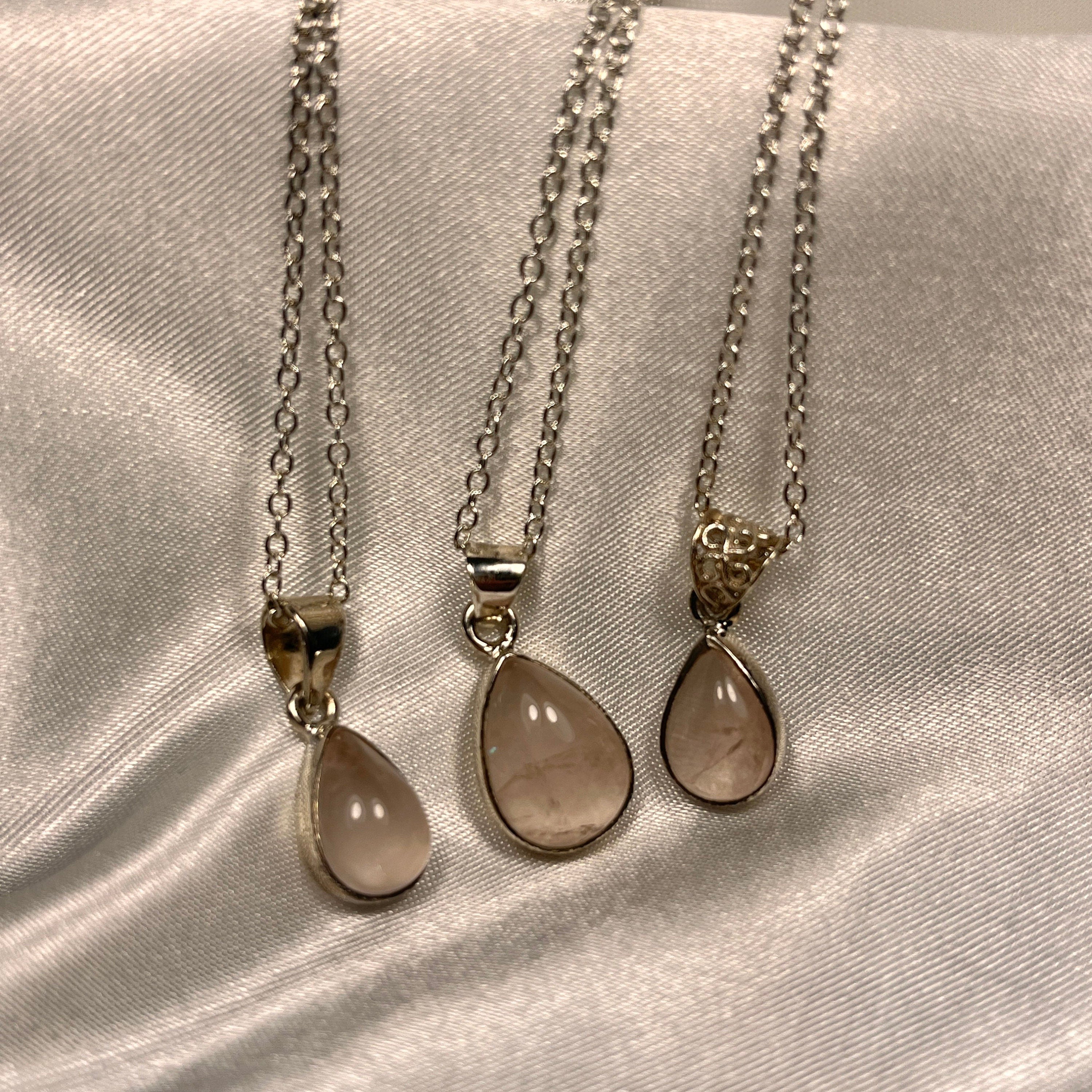 Rose Quartz Crystal Necklaces, Elegant Crystal Pendants, Consciously Sourced Crystal and Sterling Silver Jewellery, Crystal Gift