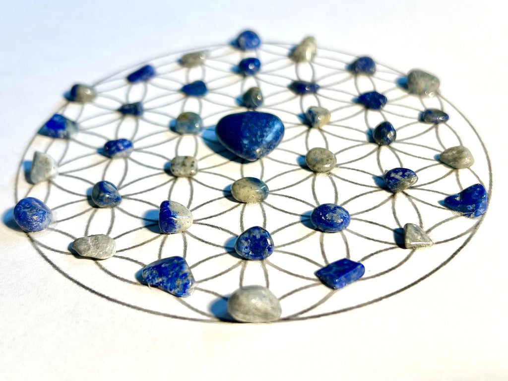 Lapis Lazuli crystal grid art work, framed crystal picture for strength, courage & wisdom, gift for girlfriend, wife, husband, boyfriend