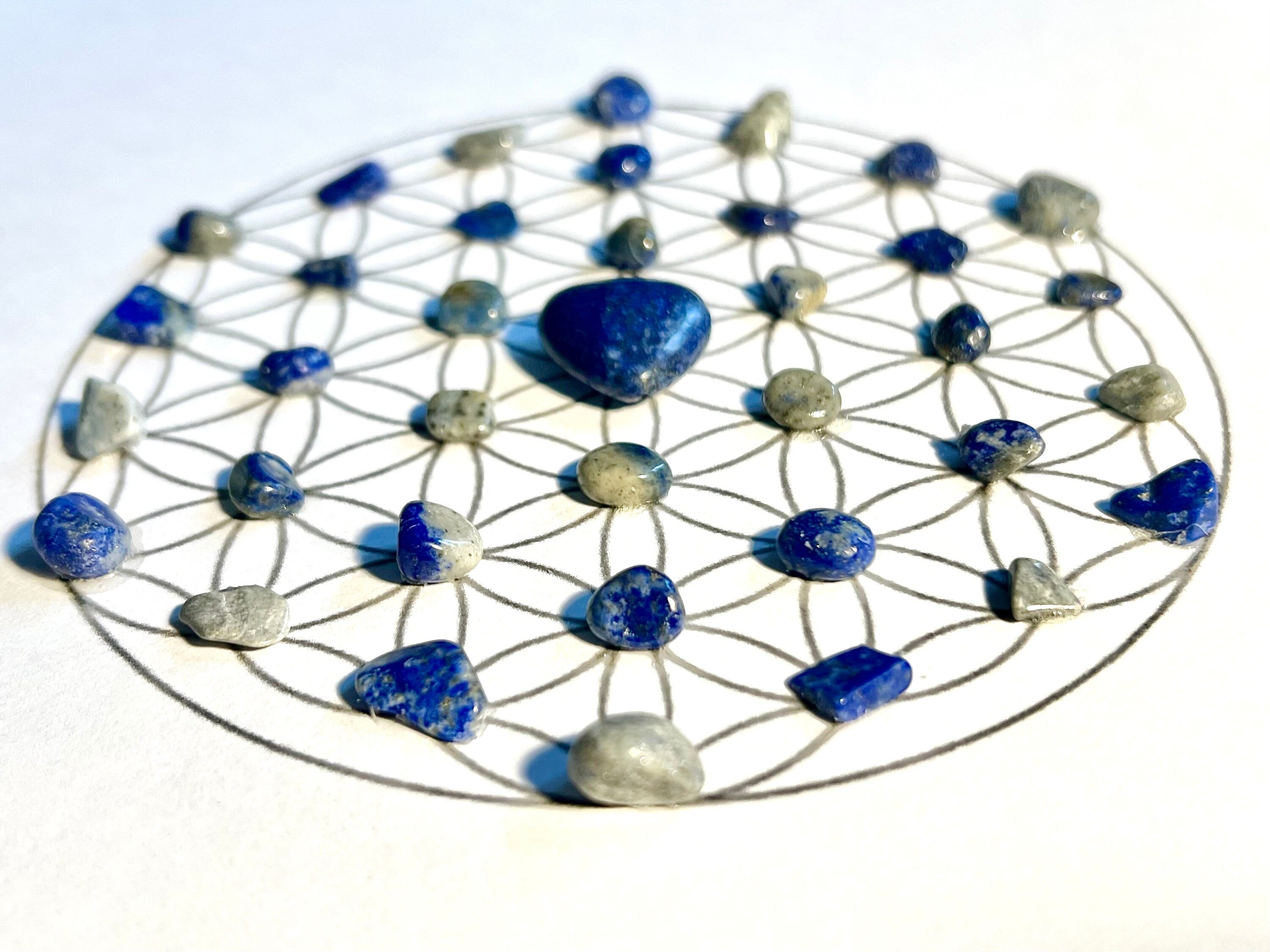 Lapis Lazuli crystal grid art work, framed crystal picture for strength, courage & wisdom, gift for girlfriend, wife, husband, boyfriend