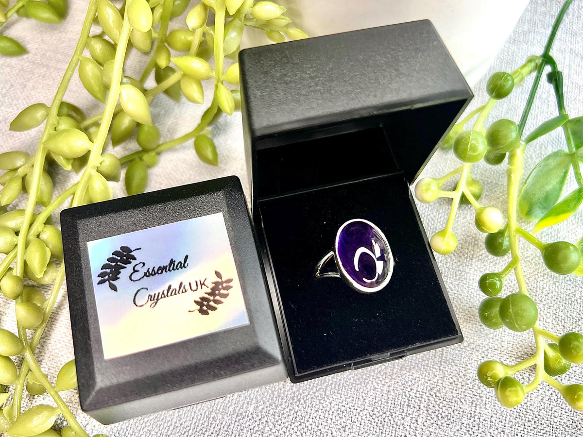 Amethyst Crystal Ring, UK Size P, 925 Sterling Silver, Healing Crystal Jewellery Gift, Purple Gemstone for anxiety, Ethically sourced stones