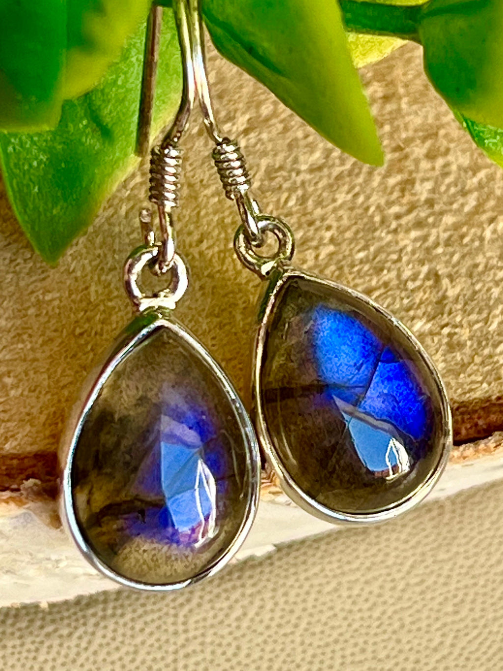 Labradorite Crystal Drop Earrings, 925 Sterling Silver, dangle crystal jewellery gift for her, metaphysical shop, gemstone for intuition