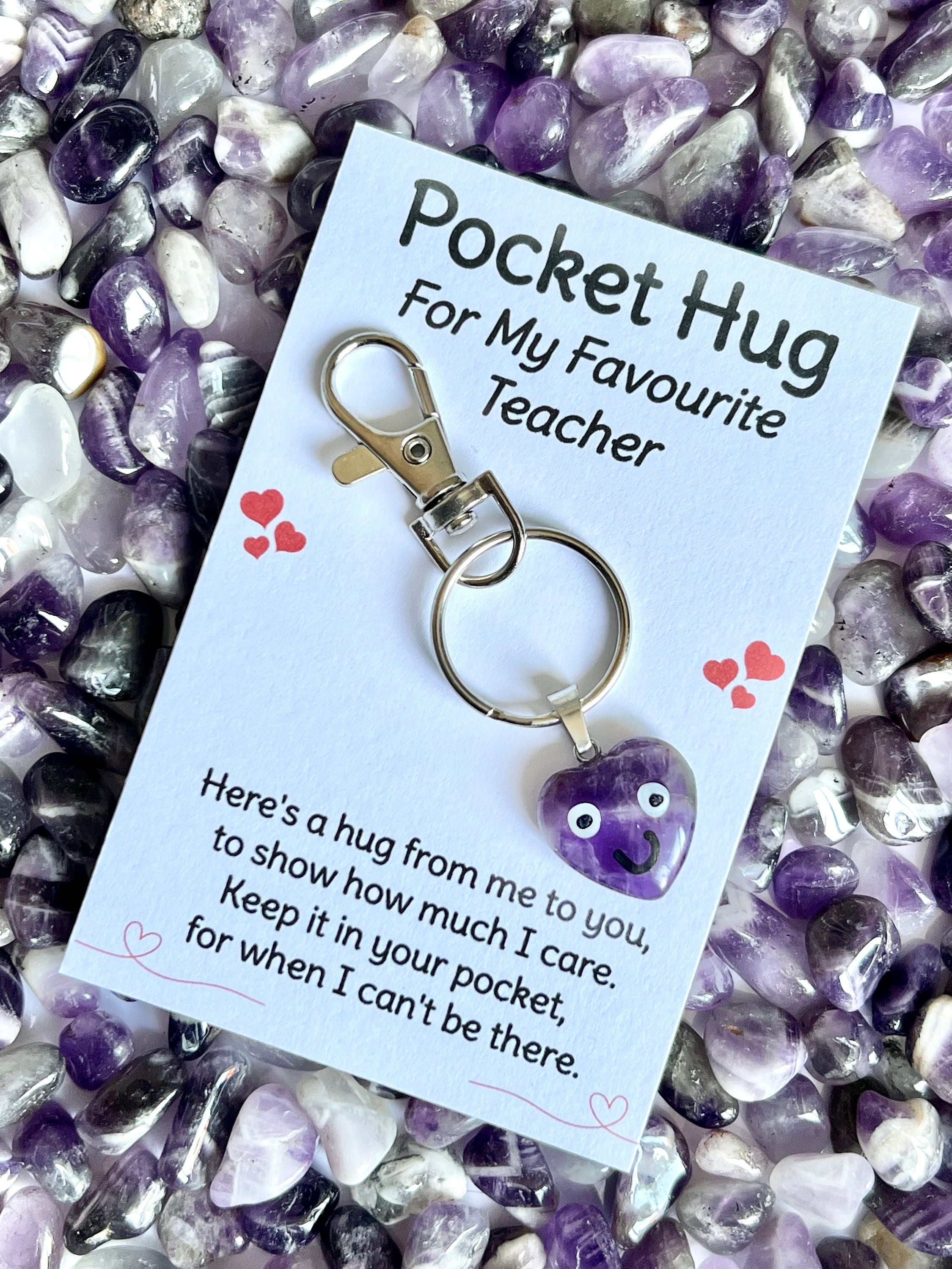 Crystal pocket hug Teacher keyring, Head Teacher Thank You keychain, Favourite Teacher poem card, End of Year Gift for my Teaching Assistant