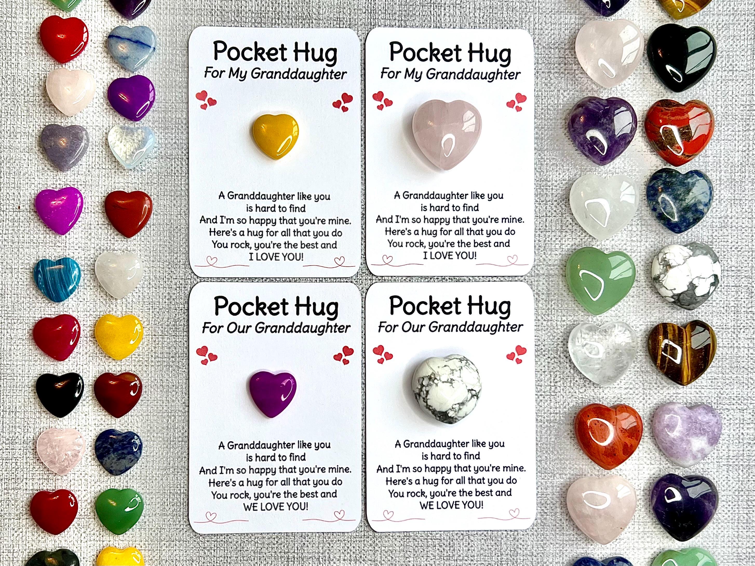 Crystal Heart Pocket Hug for Granddaughter, Crystal letterbox gift, Thinking of you present, Gift Card Poem, Choose Own Crystal Type, UK